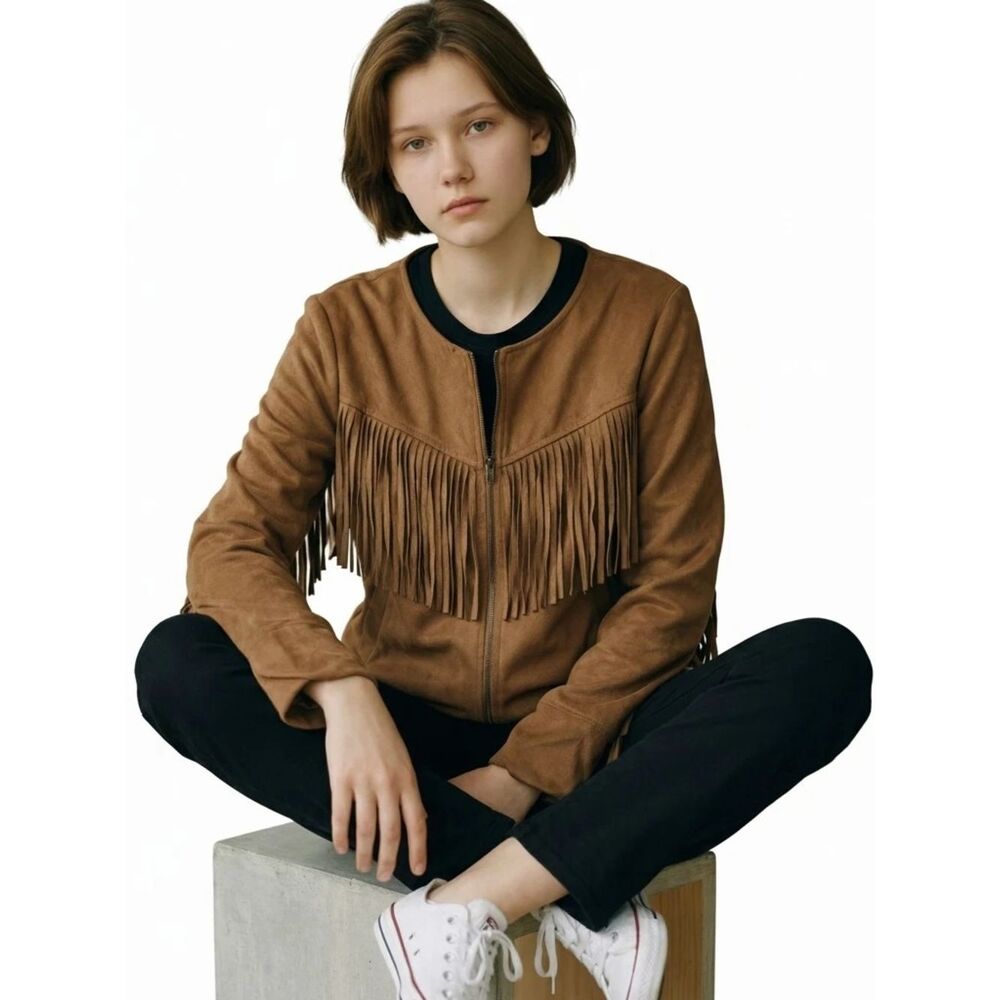 Me Jane Brown Fringe Suede Jacket
